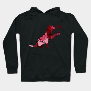 Red Hearts Dog and Butterflies Hoodie